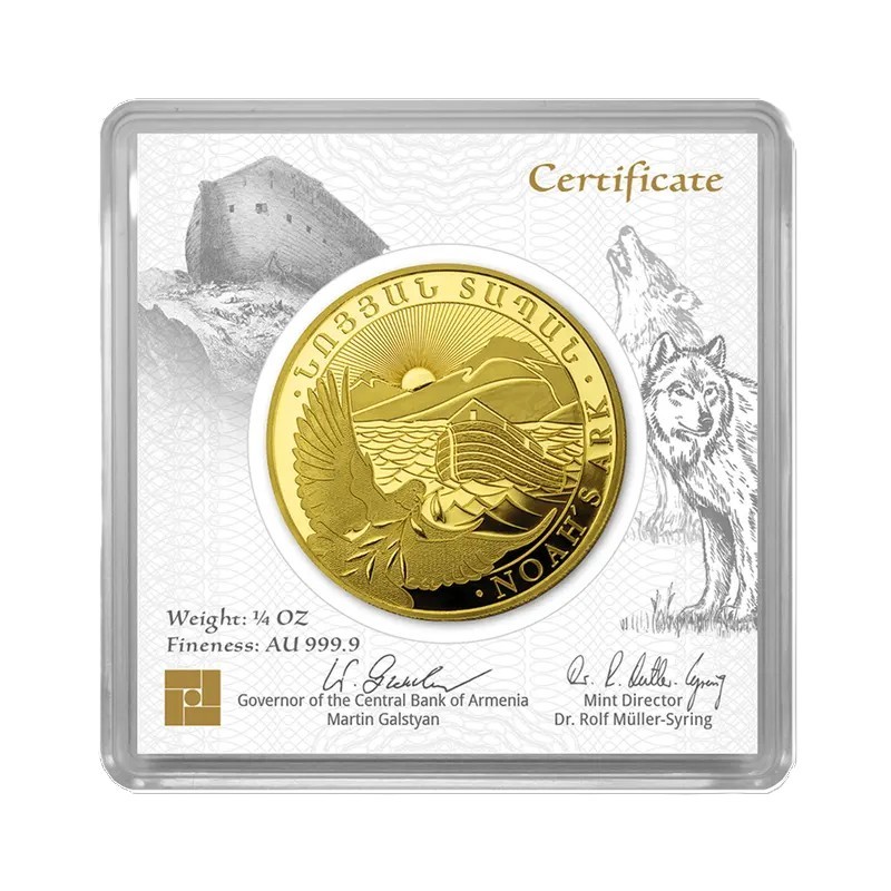 Moneda de oro 1 oz Arca de Noe Armenia 2026 con paloma y Monte Ararat