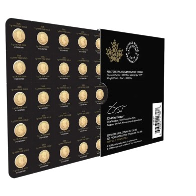 Moneda de Oro MapleGram-Canadá- 25x1 gramo-Maple Leaf-2026