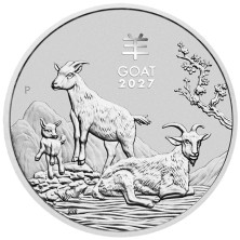 Moneda de plata Perth Mint Lunar III 2027 de 1/2 oz - Anverso con la ilustración artística del Año de la Cabra.