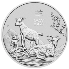 Moneda de plata Perth Mint Lunar III 2027 de 2 oz - Anverso con la artística acuñación del Año de la Cabra.