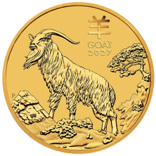 Moneda de oro Perth Mint Lunar III 2027 de 1/4 oz - Anverso con la fina acuñación del Año de la Cabra.