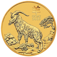 Moneda de oro Perth Mint Lunar III 2027 de 1/2 oz - Anverso con el grabado del Año de la Cabra.