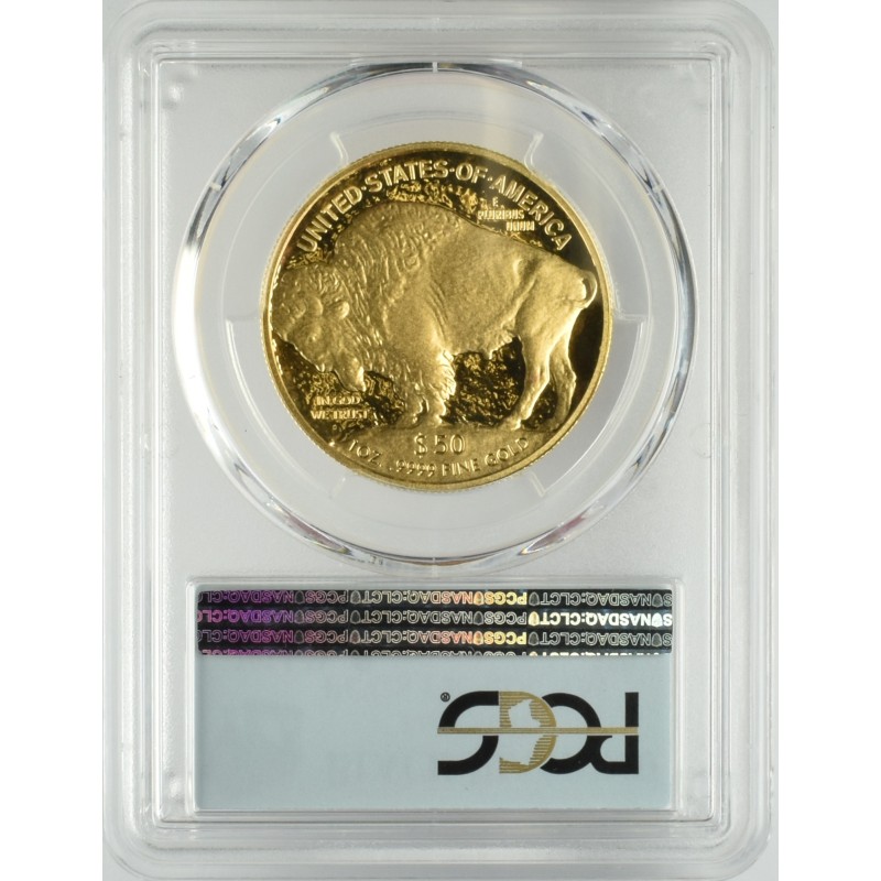 Reverso moneda de oro 50 dolares American Buffalo bisonte Black Diamond en capsula PCGS