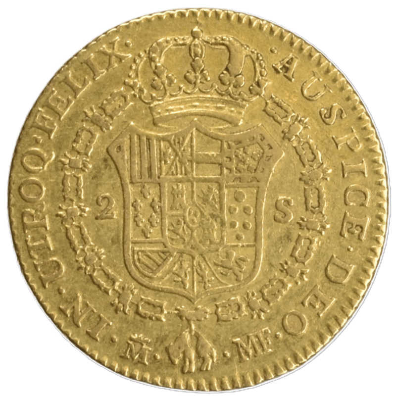 Reverso escudo real con Toison de Oro 2 Escudos 1795 ceca Madrid ensayadores MF