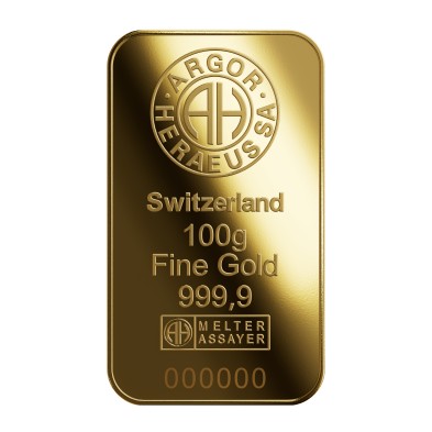Lingote Oro 100 gramos Argor-Heraeus