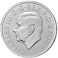 Anverso efigie Rey Carlos III 2 Pounds 2026 fondo guilloche moneda plata britanica