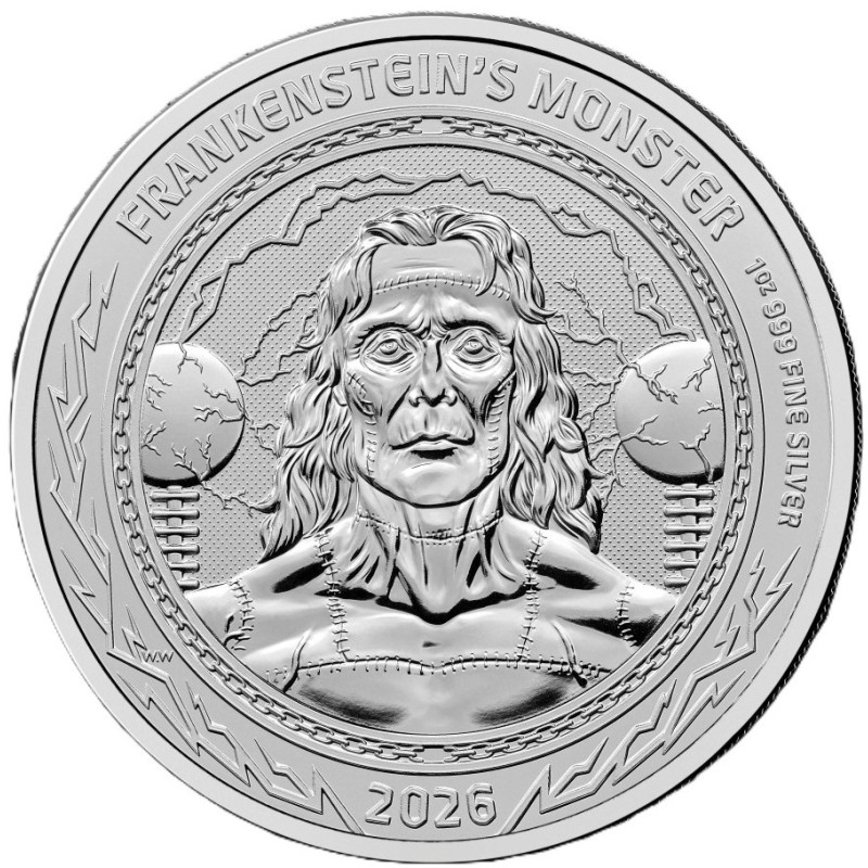 Moneda de plata 1 oz Frankenstein 2026 serie Gothic Horror The Royal Mint BU