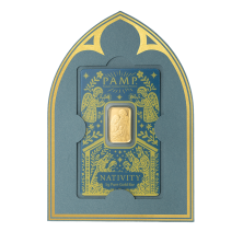 Funda especial de regalo y blister navideño lingote oro 24k PAMP The Nativity 10000 unidades