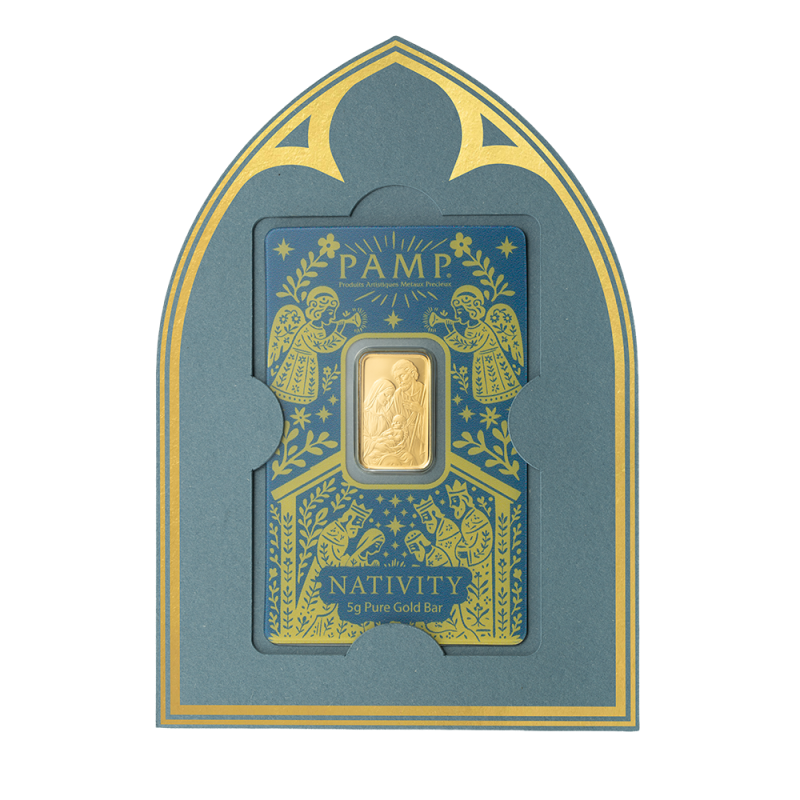 Funda especial de regalo y blister navideño lingote oro 24k PAMP The Nativity 10000 unidades