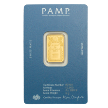 Reverso blister lingote de oro 5g PAMP con numero de serie blister oficial CertiPAMP Suisse